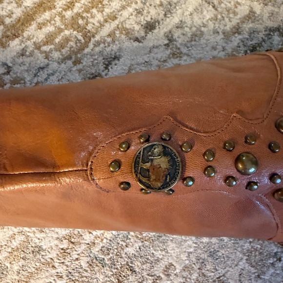 ANTONIO MELANI Tan Leather Studded Knee Boots - Picture 3 of 7